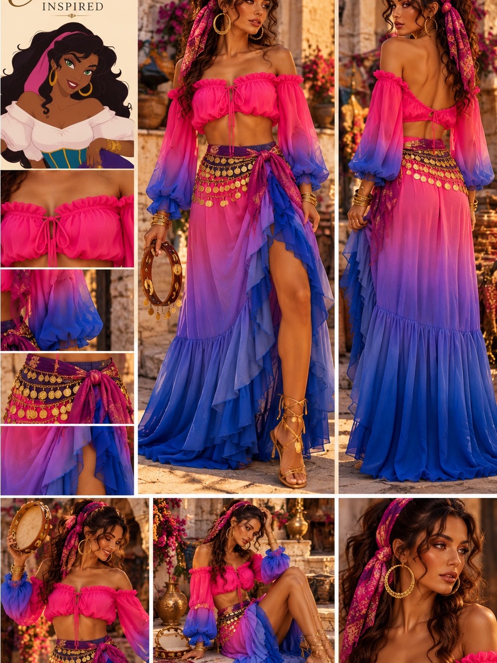 Bohemian Ombre Maxi Skirt - Pink to Blue Gypsy Style